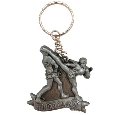 NineFit Basics Muay Thai Keychain, Kick Boxing Keyring, Fighter Keychain, Fighting Postures Metal Key Holder (Silver)