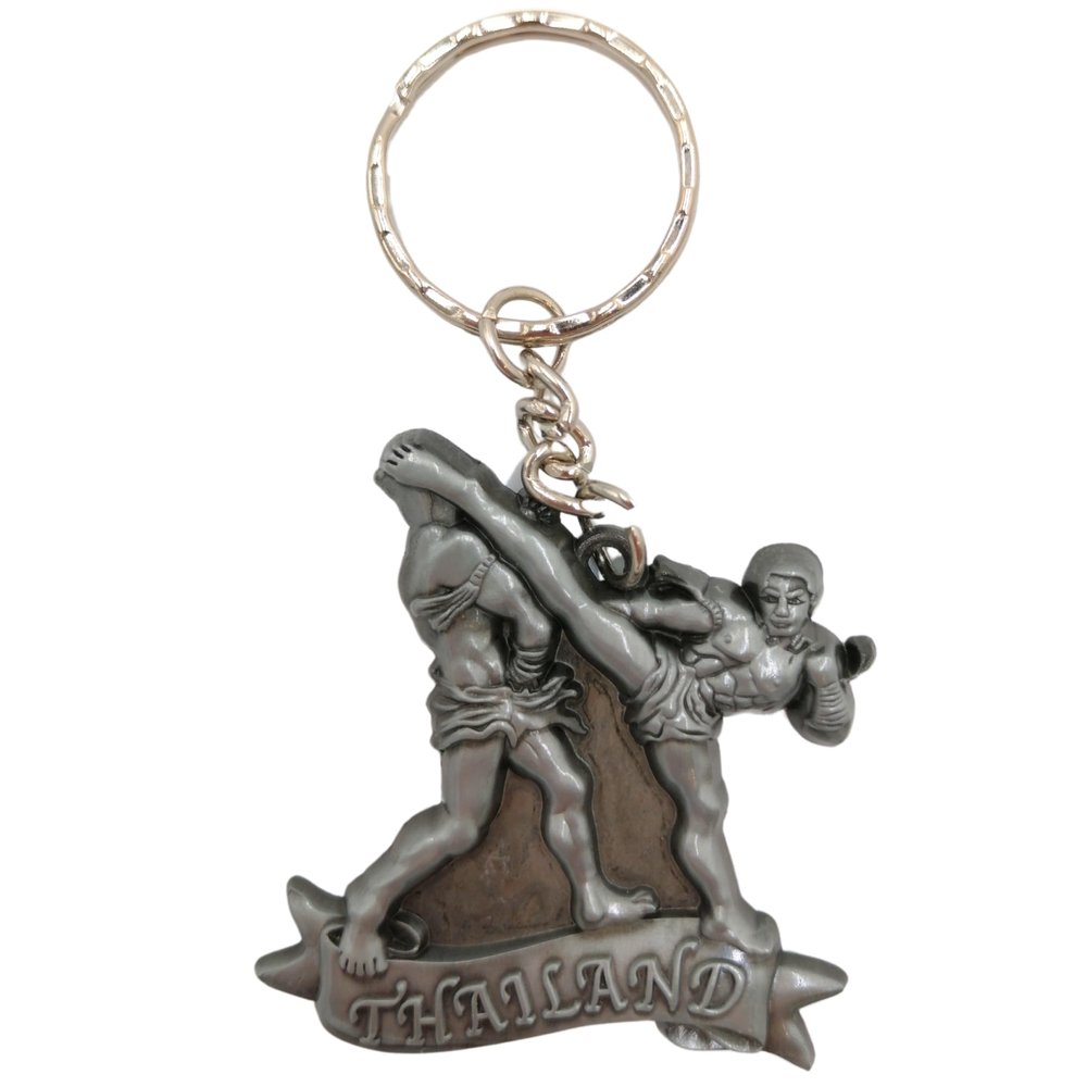 NineFit Basics Muay Thai Keychain, Kick Boxing Keyring, Fighter Keychain, Fighting Postures Metal Key Holder (Silver)