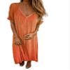 Akivide Women's Cotton Linen Short Sleeve V Neck Maxi Dress Summer Flowy Beach Vacation Shift Solid Long Tshirt Dress view 1