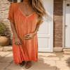 Akivide Women's Cotton Linen Short Sleeve V Neck Maxi Dress Summer Flowy Beach Vacation Shift Solid Long Tshirt Dress view 2