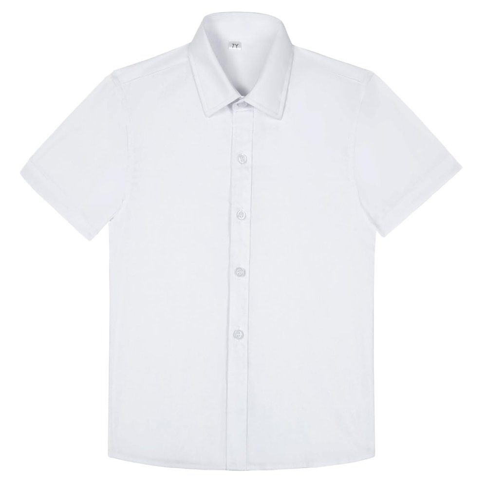 Lycody Toddler Boys White Button Down Shirt Short Sleeve Kids Collared Dress Tuxedo Shirts for Wedding Boy Summer Clothes 2T