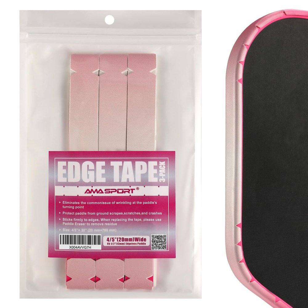 AMA SPORT Pickleball Paddle Edge Guard Tape 3 Pack 20mm Width Paddle Edge Cover Rose Red Gray Gradient