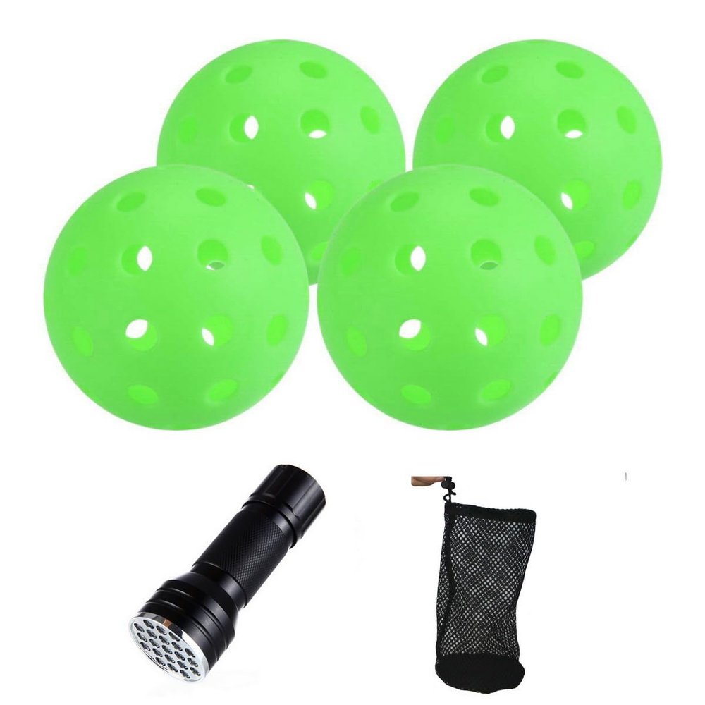 Aolowewin Glow in The Dark Pickleball Balls, 40-Holes USA Pickleballs (USAPA) Spec, Day and Nighttime Practice Pickle Balls, with UV Flashlight & Mesh Bag