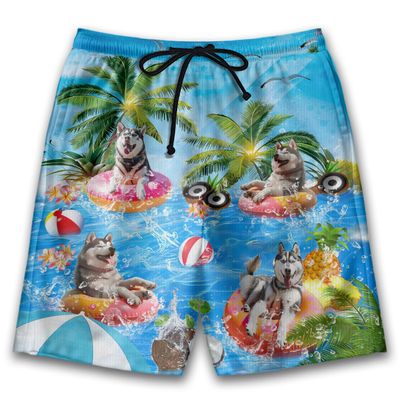 Party Husky Mens Swim Trunks - Funny Dog Hawaiian Mens Shorts - Summer Drawstring Beachwear Shorts Series 92 Size 3XL