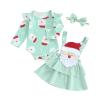 Newborn Baby Girl Fall Winter Clothes Long Sleeve Romper Santa/Reindeer Suspender Skirt Set 3Pcs Christmas Outfit (Green Santa, 6-9 Months) view 1