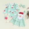 Newborn Baby Girl Fall Winter Clothes Long Sleeve Romper Santa/Reindeer Suspender Skirt Set 3Pcs Christmas Outfit (Green Santa, 6-9 Months) view 2