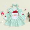 Newborn Baby Girl Fall Winter Clothes Long Sleeve Romper Santa/Reindeer Suspender Skirt Set 3Pcs Christmas Outfit (Green Santa, 6-9 Months) view 3