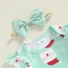 Newborn Baby Girl Fall Winter Clothes Long Sleeve Romper Santa/Reindeer Suspender Skirt Set 3Pcs Christmas Outfit (Green Santa, 6-9 Months) view 4