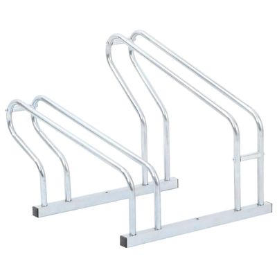 Gecheer Bicycle Stand for 2 Bikes, Freestanding Floor Bike Rack with High-Low Wheel Design Galvanized Steel Stand for Garage Warehouse School Shop