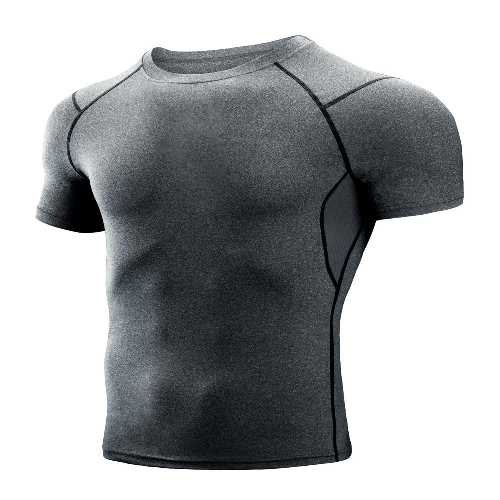 Niksa Men's Compression Shirts 1 Pack, Short Sleeve Athletic Compression Tops Cool Dry Workout T Shirt, Rash Guard Base Layer Undershirt G Black