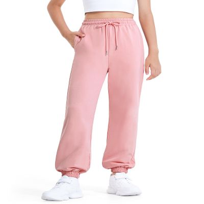 BOOPH Girls Sweatpants Kids Cotton Drawstring Joggers Athletic Pants with Pockets for Teen Girls Coral Pink 7-8 Years
