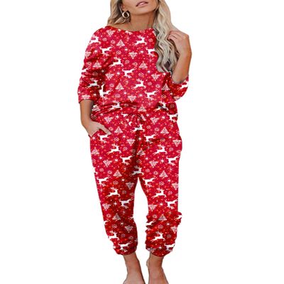 Ekouaer Womens Pajamas Set Long Sleeve Loungewear Soft Lounge Set Joggers with Pockets,X-Large,Red Christmas