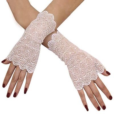 LeJulyeekay Women's Long Tulle Gloves Sheer Wedding Bridal Gloves Opera Length Party (D-white)