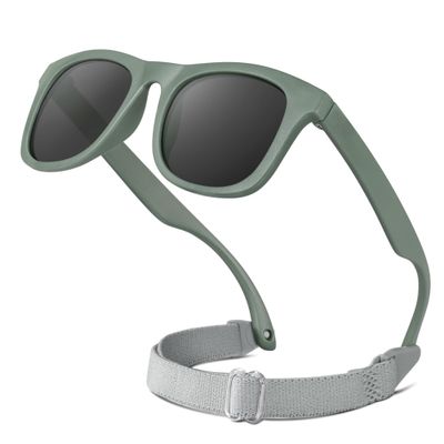 RIVBOS Baby Sunglasses Boys&Girls with Strap UV400 Polarized Flexible for Toddler,Infant and Newborn(0-24month) Light Green&Grey Lens RBK0231