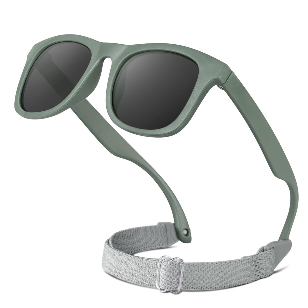 RIVBOS Baby Sunglasses Boys&Girls with Strap UV400 Polarized Flexible for Toddler,Infant and Newborn(0-24month) Light Green&Grey Lens RBK0231