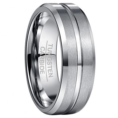 8 mm Width Tungsten Carbide Ring Steel Color Matte Surface Middle Groove Angle Tungsten Steel Men's Ring Silver 11.5