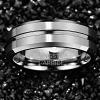 8 mm Width Tungsten Carbide Ring Steel Color Matte Surface Middle Groove Angle Tungsten Steel Men's Ring Silver 11.5 view 2