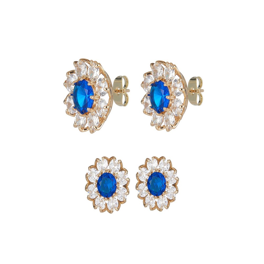 14K Gold Plated Post Brilliant Round Faux Diamond Halo Zirconia Stud Earrings - Premium Cubic Zirconia in Yellow Gold Earrings For Women ,Cubic Zirconia Earrings Studs, Stud Earrings Hypoallergenic for Women