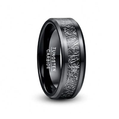 8 mm Men's Width Tungsten Carbide Ring Electroplated Black Inlaid Black Imitation Vermiculite Wedding Band Tungsten Ring 7
