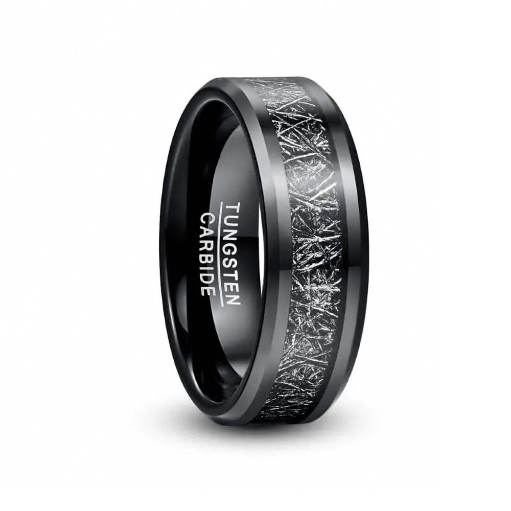 8 mm Men's Width Tungsten Carbide Ring Electroplated Black Inlaid Black Imitation Vermiculite Wedding Band Tungsten Ring 7