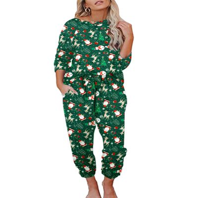 Ekouaer Womens Pajamas Set Long Sleeve Loungewear Soft Lounge Set Joggers with Pockets,Small,Green Christmas