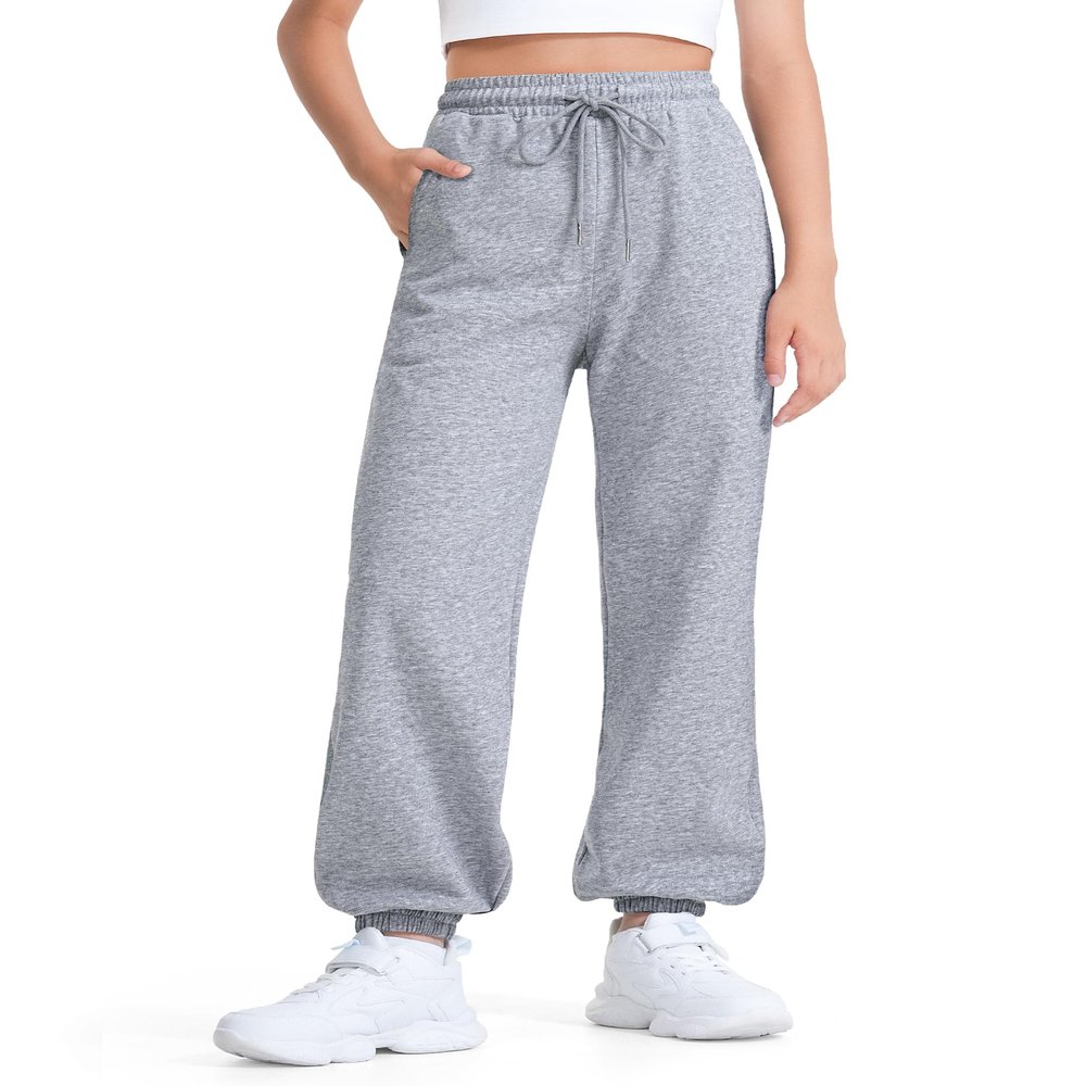 BOOPH Girls Sweatpants Kids Cotton Drawstring Joggers Athletic Pants with Pockets for Teen Girls Gray 7-8 Years