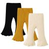 SOBOWO Toddler Baby Girl Flare Pants 3 Pack Solid Ribbed Ruffle Bell Bottoms Pants Fall Outfits(Black/Yellow/Beige, 2-3T) view 1