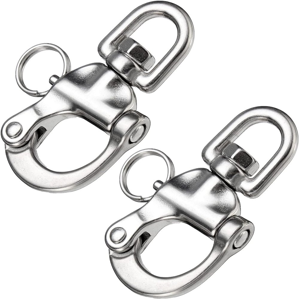 QualiTime 2Pack 316 Stainless Steel Swivel Eye Snap Shackle, 3.5"(87mm) Quick Release Shackle, Sailing Rigging, SCBA Mask Clip, Spinnaker Halyard Shackles, Silver