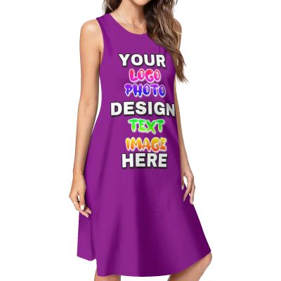 Custom Summer Dress Customize Your Own Image Text Personalized Sun Dress for Mom Design Gifts Birthday Anniversaries Valentine Day Mother's Day 4X-Large Purple