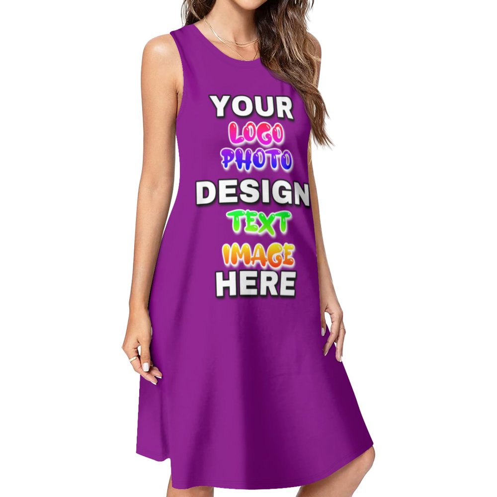 Custom Summer Dress Customize Your Own Image Text Personalized Sun Dress for Mom Design Gifts Birthday Anniversaries Valentine Day Mother's Day 4X-Large Purple