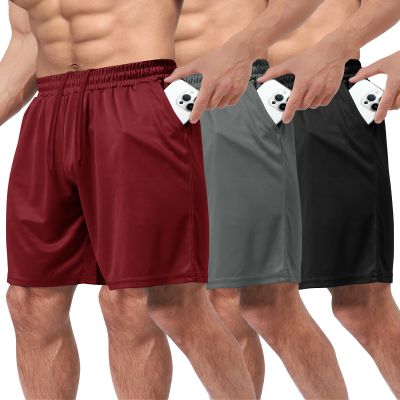 BOOJO 3 Pack Gym Basketball Mens Shorts - Quick Dry Black Workout Athletic Shorts with Pockets for Casual Running (S-6XL)