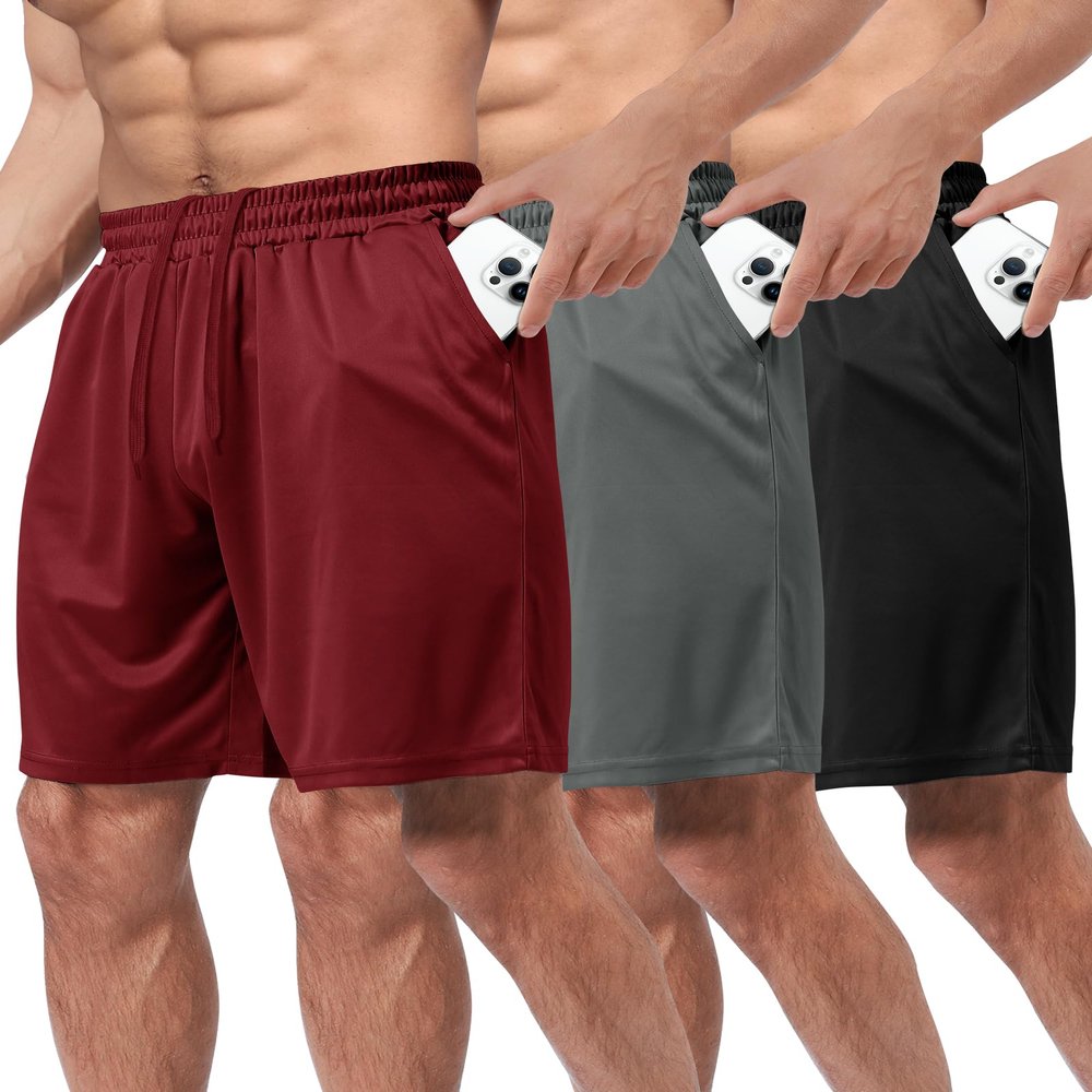 BOOJO 3 Pack Gym Basketball Mens Shorts - Quick Dry Black Workout Athletic Shorts with Pockets for Casual Running (S-6XL)
