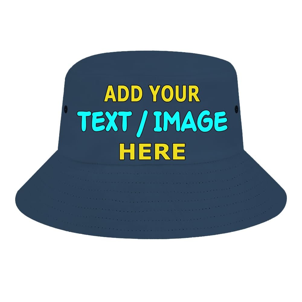ZJHCEUS Custom Fisherman Hats Bucket Hat Add Your Own Photo Text Logo, Mens Womens Trendy Boonie Hat, Dusty-Blue