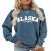 Pifnxtamy Sweatshirt for Women Alaska Letter Graphic Tees Retro Mountain Shirt Crewneck Sweater Long Sleeve Pullover Blue view 1