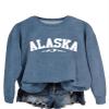 Pifnxtamy Sweatshirt for Women Alaska Letter Graphic Tees Retro Mountain Shirt Crewneck Sweater Long Sleeve Pullover Blue view 2
