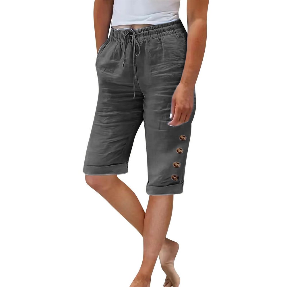 ZYXTIM Cotton Linen Shorts for Women Summer Casual Comfy Wide Leg Shorts Drawstring Elastic Waist Lightweight Bermuda Shorts Dark Gray