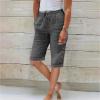 ZYXTIM Cotton Linen Shorts for Women Summer Casual Comfy Wide Leg Shorts Drawstring Elastic Waist Lightweight Bermuda Shorts Dark Gray view 2