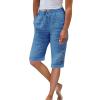ZYXTIM Women's Summer Cotton Linen Bermuda Shorts Loose Elastic Waist Knee Length Shorts Cosy Beach Shorts with Pocket Blue view 2