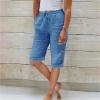 ZYXTIM Women's Summer Cotton Linen Bermuda Shorts Loose Elastic Waist Knee Length Shorts Cosy Beach Shorts with Pocket Blue view 3
