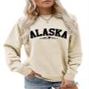 Pifnxtamy Sweatshirt for Women Alaska Letter Graphic Tees Retro Mountain Shirt Crewneck Sweater Long Sleeve Pullover view 1