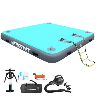 VEBESYET Inflatable Floating Dock Platform, 8ft 6.6ft 8" Inflatable Dock Floats Multi Person Floating Island Raft for Lake Pool Beach Ocean