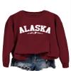 Pifnxtamy Sweatshirt for Women Alaska Letter Graphic Tees Retro Mountain Shirt Crewneck Sweater Long Sleeve Pullover Wine view 2