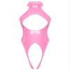 Oyolan Womens Glossy Patent Leather Hollow Out Stretch Bodycon Tank Leotard Party High Neck Thongs Clubwear Pink Large view 2