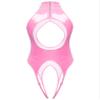 Oyolan Womens Glossy Patent Leather Hollow Out Stretch Bodycon Tank Leotard Party High Neck Thongs Clubwear Pink Large view 3