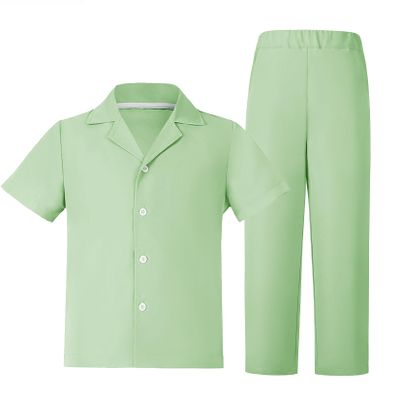 KEYWANTS Kids Summer Beach Linen Formal Outfit for Boys Dress Clothes Sage Green Short Sleeve Button Down Collared Shirt and Pants 2 Piece Set Size 11