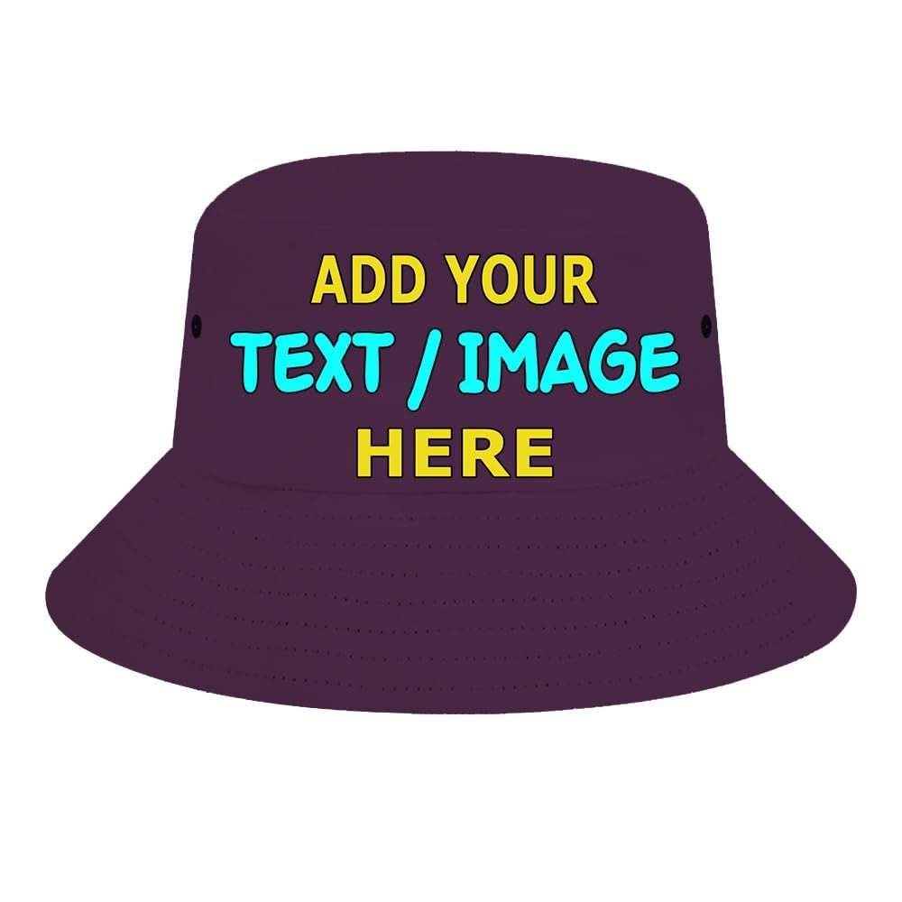 ZJHCEUS Custom Fisherman Hats Bucket Hat Add Your Own Photo Text Logo, Mens Womens Trendy Boonie Hat, Plum-Purple