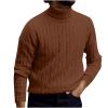 Mens Cable Knit Turtleneck Sweater Casual Soft Pullover Sweaters Twisted Knitted Slim Fit Long Sleeve Winter Jumper Brown view 1