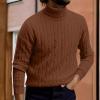 Mens Cable Knit Turtleneck Sweater Casual Soft Pullover Sweaters Twisted Knitted Slim Fit Long Sleeve Winter Jumper Brown view 2