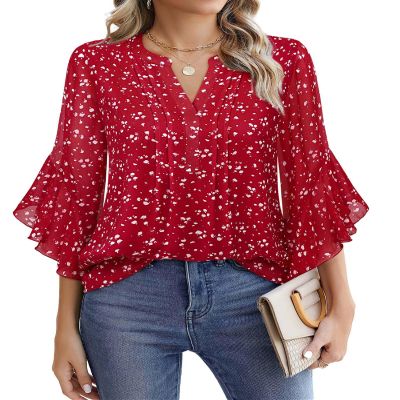 Timeson Business Casual Tops for Women: Work Attire for Office - Fall Blouses for Women 2026 - Dress Shirts 3/4 Sleeve Professional Formal Clothes Dressy Ladies Tops Elegant Fall Chiffon L