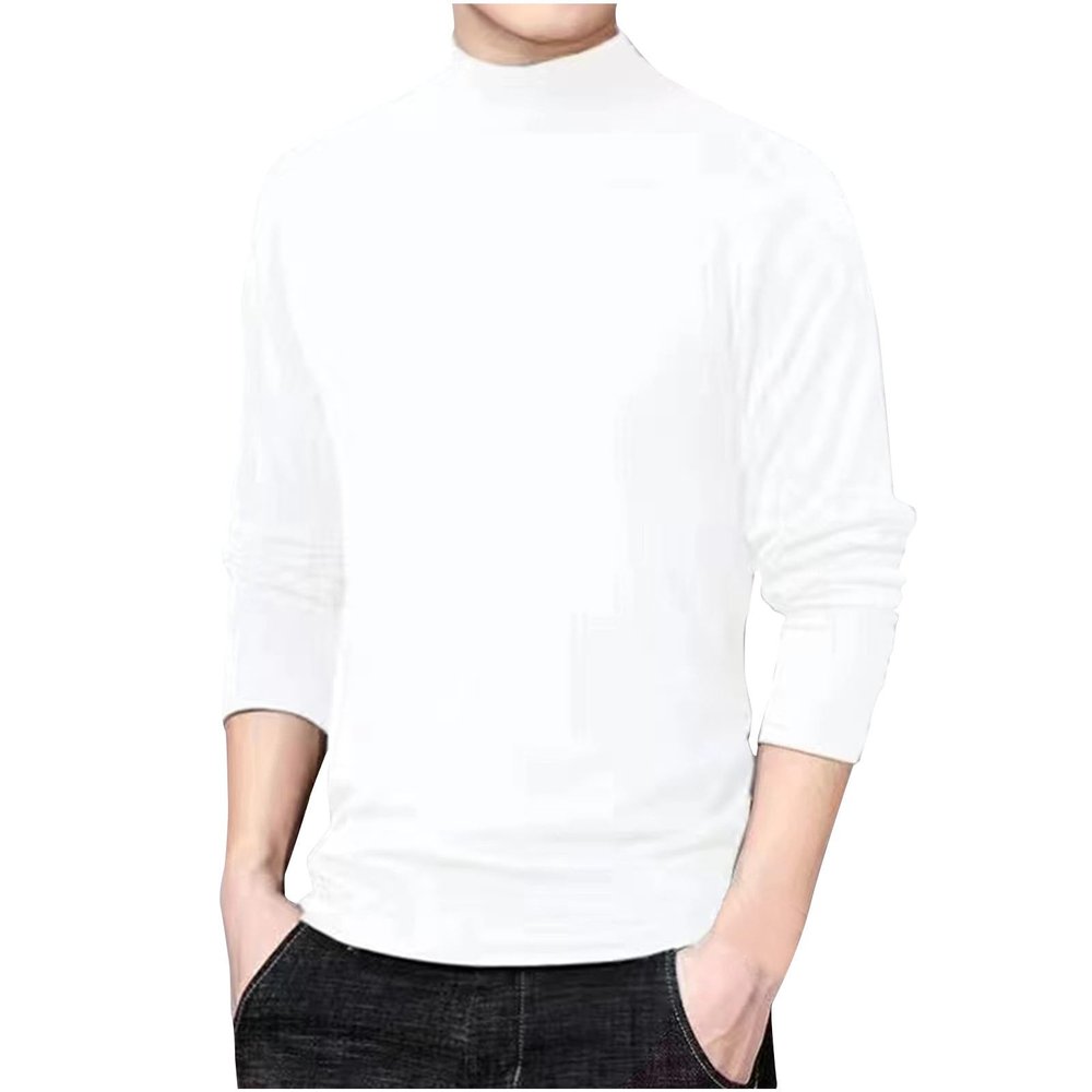 Mens Turtleneck Long Sleeve Pullover Basic Undershirt Stretch Slim Fit Sweaters Premium Long Sleeve Mock Neck Sweater White